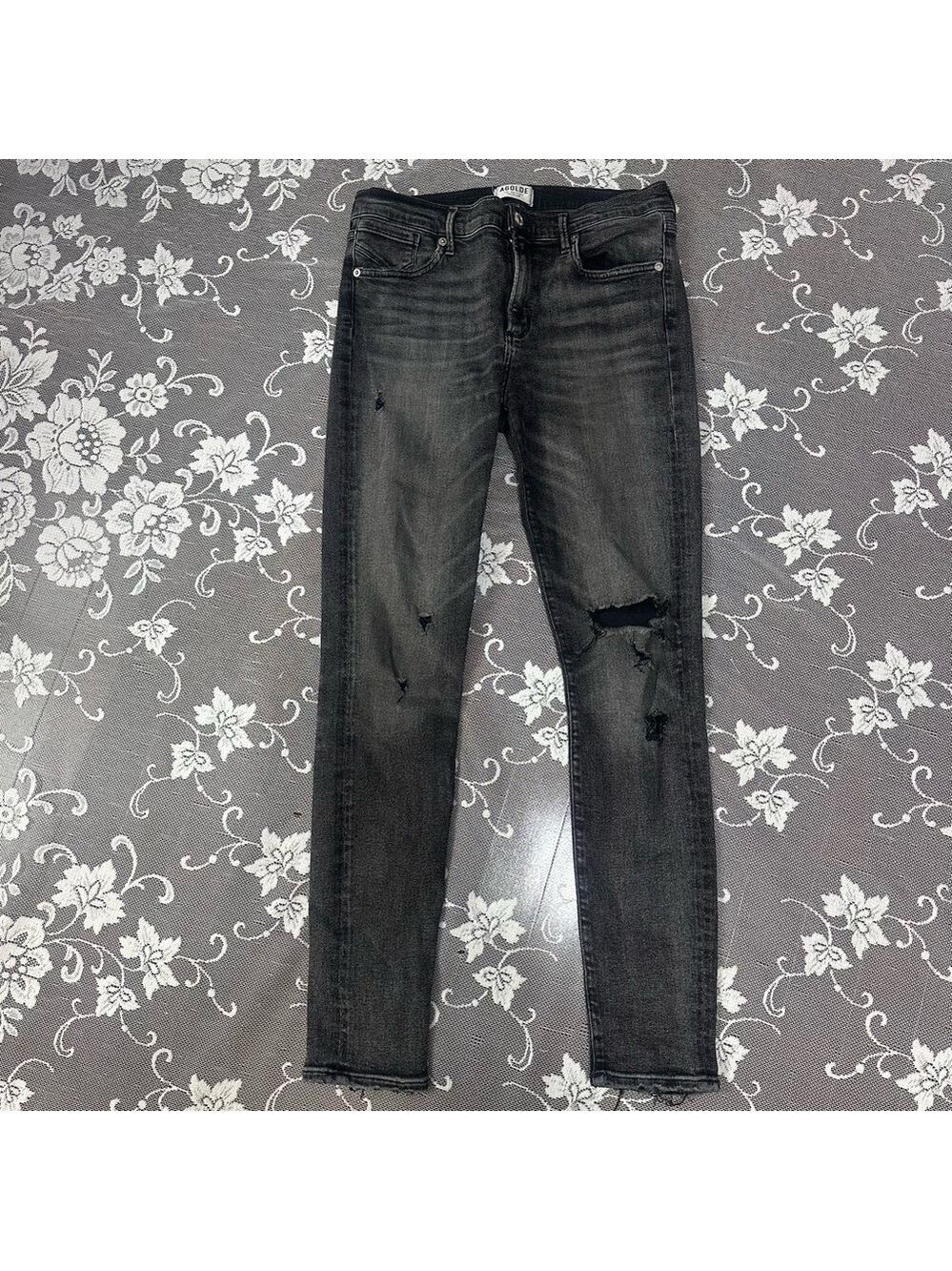 Agolde Sophie Rise Skinny Distressed Jeans in faded black Sz 28